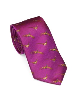 Cravate rose à faisans Laksen