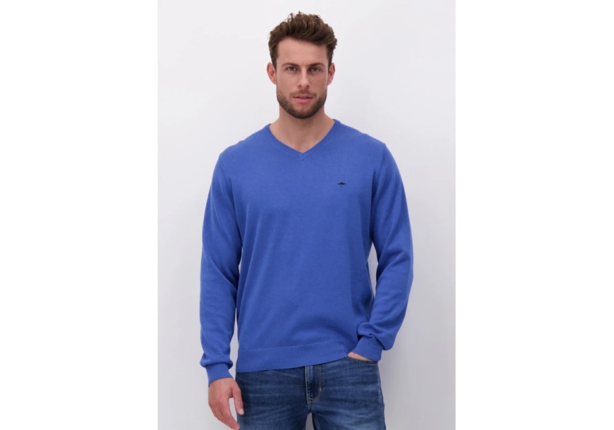 Pull col V Fynch-Hatton bleu ocean