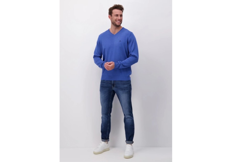 Pull col V Fynch-Hatton bleu ocean