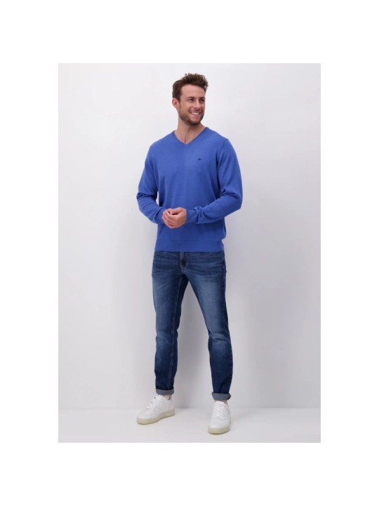 Pull col V Fynch-Hatton bleu ocean