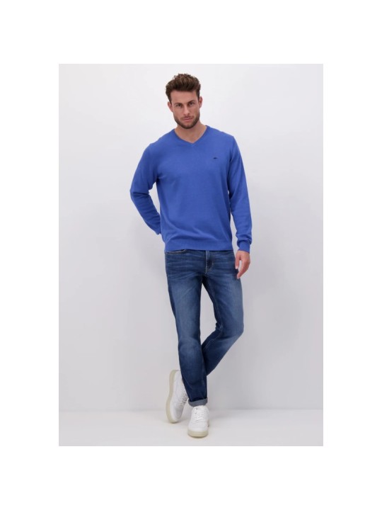 Pull col V Fynch-Hatton bleu ocean