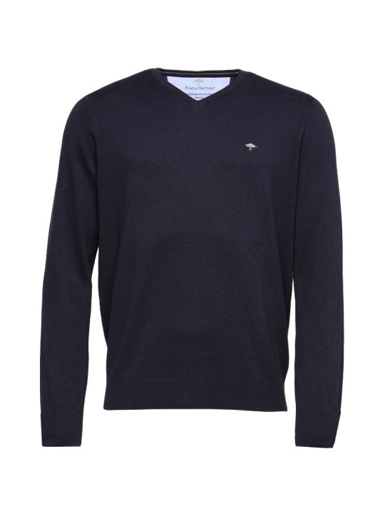 Pull en maille fine col V Fynch-Hatton navy