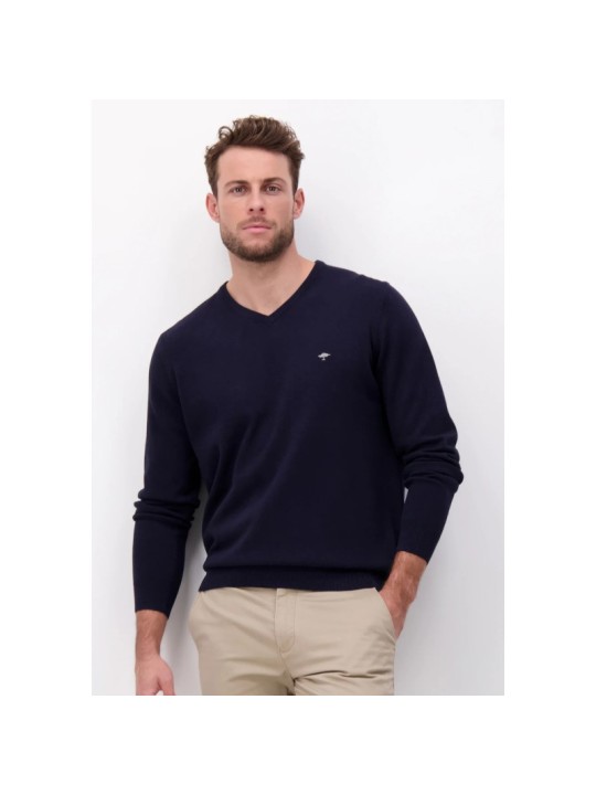 Pull en maille fine col V Fynch-Hatton navy