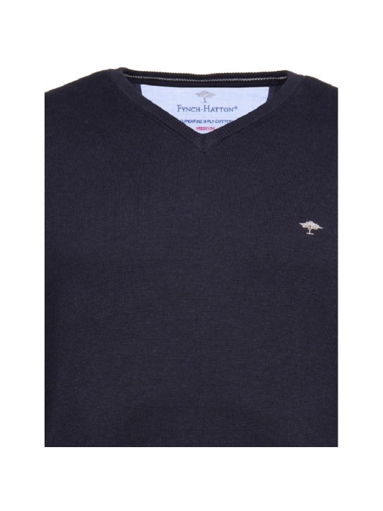 Pull en maille fine col V Fynch-Hatton navy
